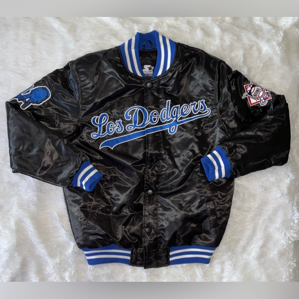 New Starter Black Label LA Dodgers "Los Dodgers" Jacket Mens Size M Black Blue